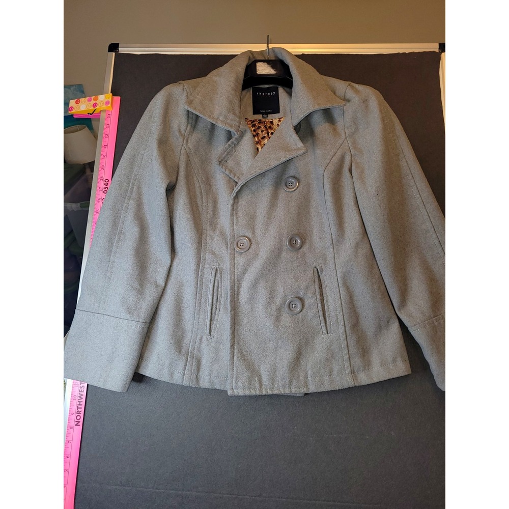Therapy Women's Gray Button Pea Coat Jacket Lined Pockets Long Sleeve Size XL